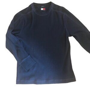 Tommy Hilfiger Sweater Ribbed Long Sleeve Crew Neck L/G Navy Blue Cotton Vintge